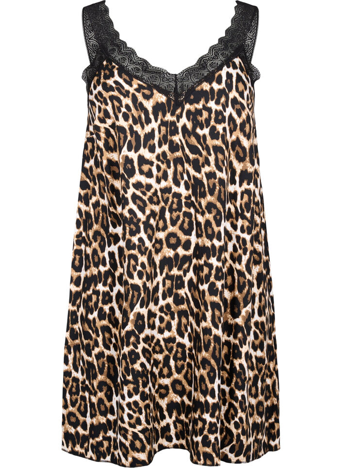 Strap dress in viscose with lace, Leopard, Packshot image number 0