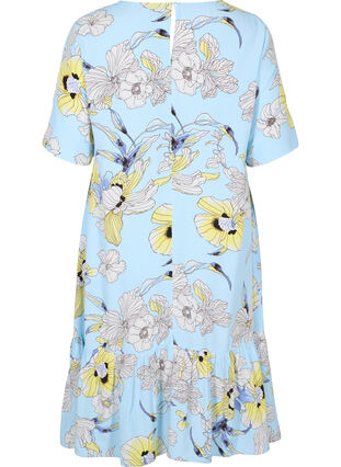 Short-sleeved floral viscose dress, Light Blue AOP, Packshot image number 1