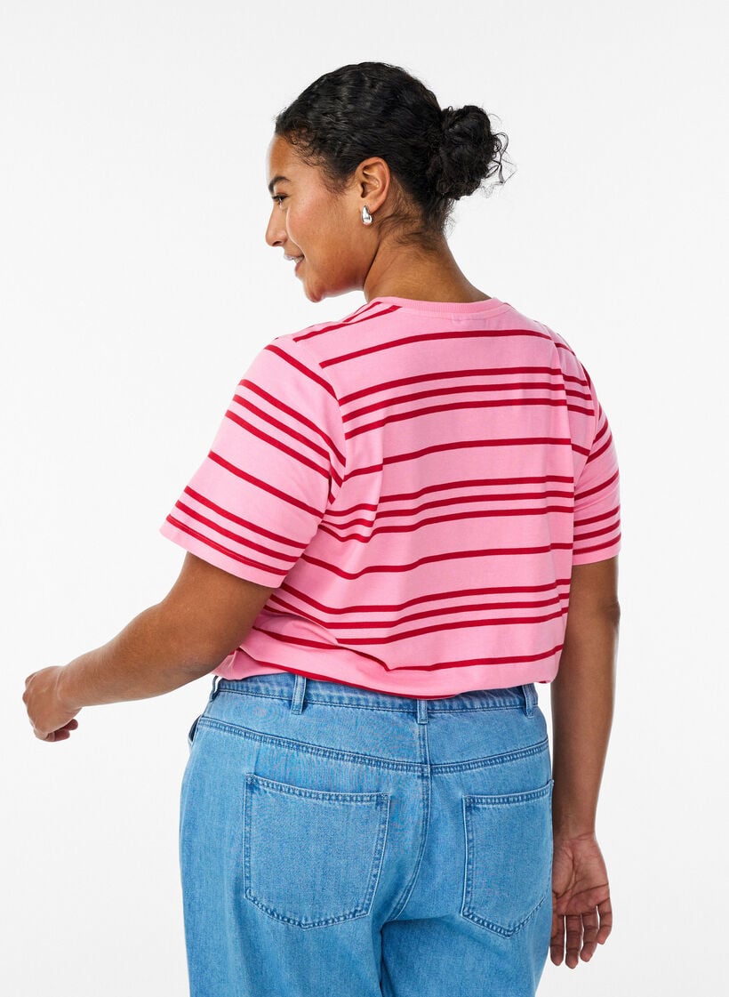 Striped cotton t-shirt, Pink, Model image number 2