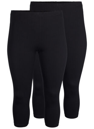 FLASH - 2-pack 3/4 cotton leggings, Black / Black, Packshot image number 0