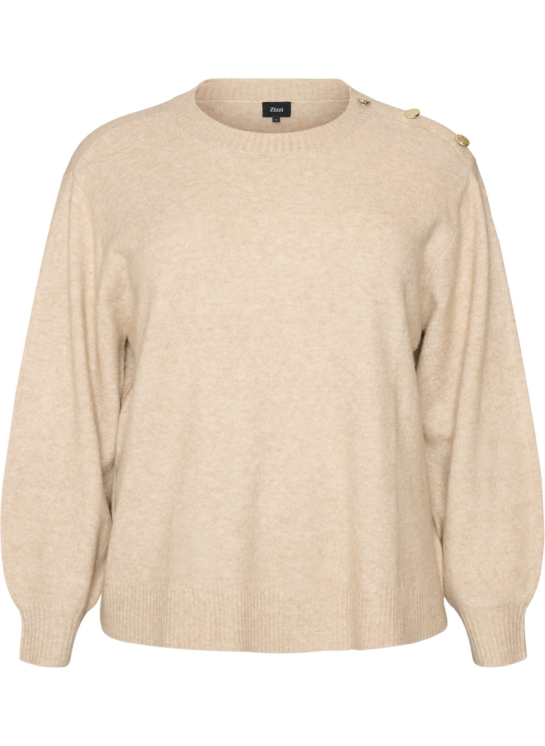 ZizzifashionKnit blouse with button detail, Beige, Packshot image number 0