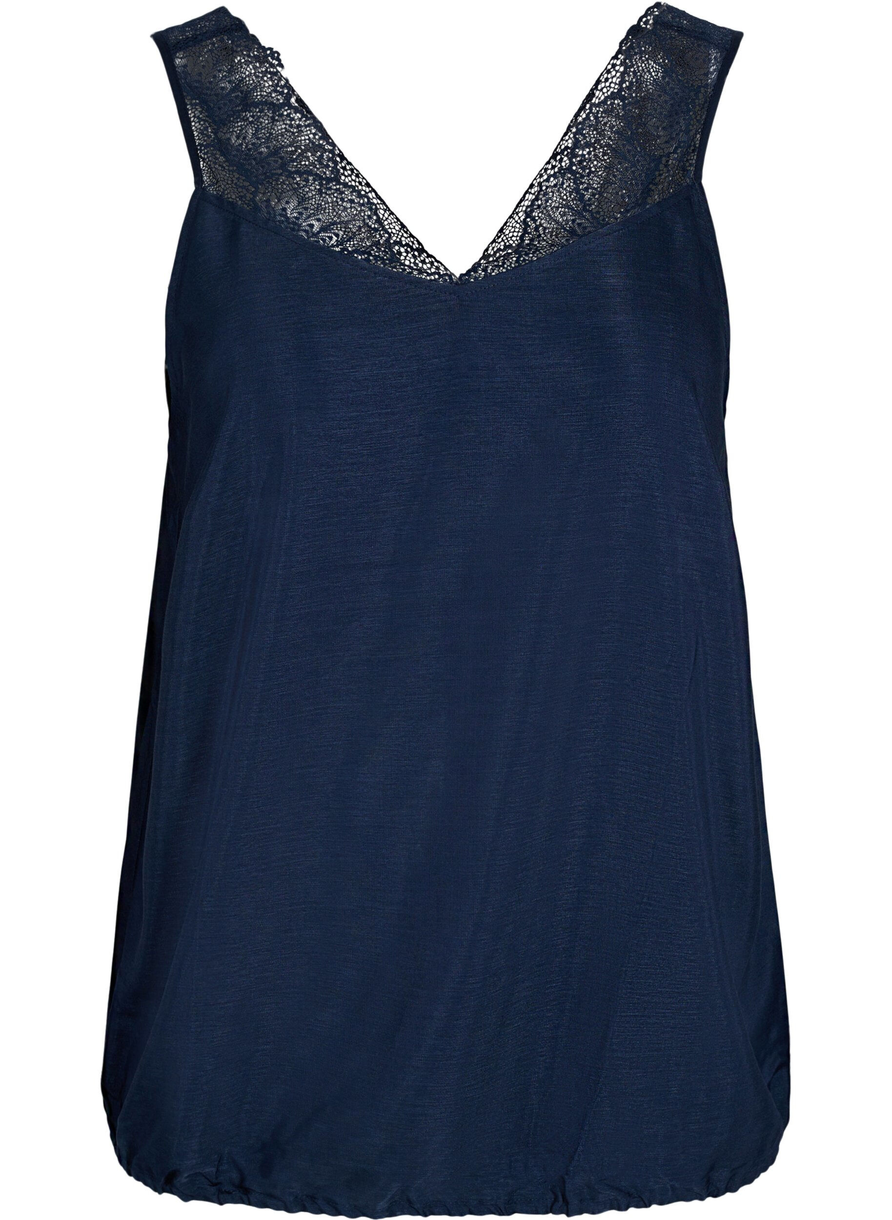Zizzifashion Top with lace and an elasticated hem , Navy Blazer, Packshot image number 0
