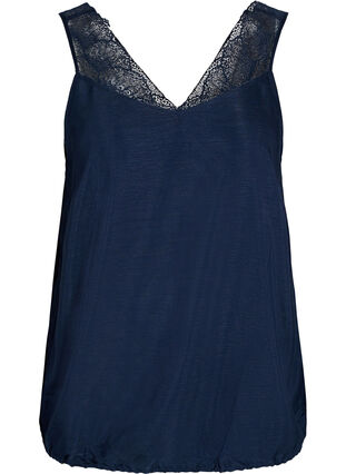 Top with lace and an elasticated hem , Navy Blazer, Packshot image number 0