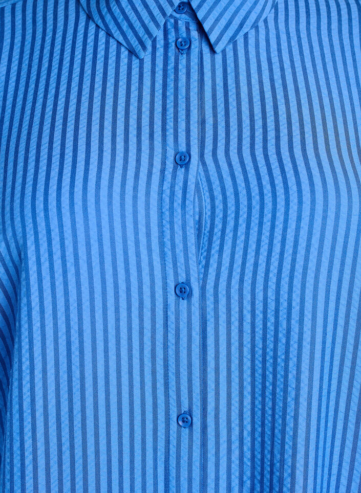 Long striped shirt with button detail on the back, Blue, Packshot image number 2