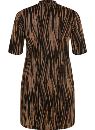 Patterned dress with glitter and short sleeves, Black w. Copper, Packshot image number 1