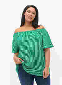 Plain viscose blouse with short sleeves, J.Green/White Stripe, Model