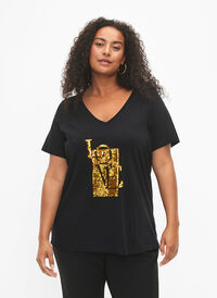 Cotton t-shirt with sequins, Black w. Love, Model