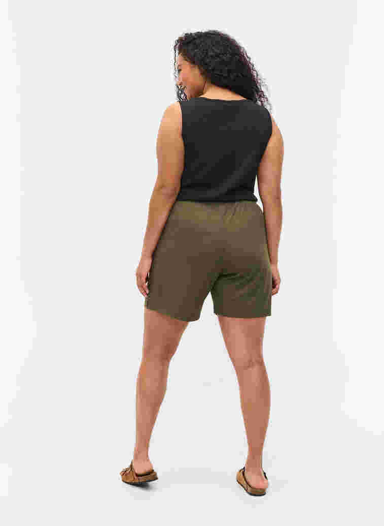 Shorts in ribbed fabric with pockets, Dusty Olive, Model image number 0