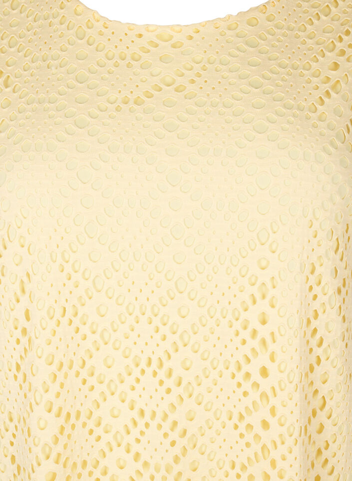 Knee-length dress with eyelet pattern and short sleeves, Yellow, Packshot image number 2