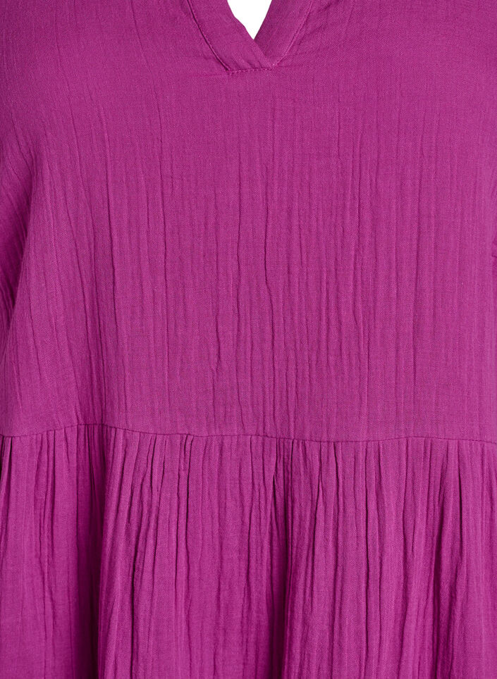 Knee-length cotton muslin dress with an A-line cut, Purple, Packshot image number 2