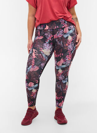 Cool, floral print gym leggings with mesh, Flower Print, Model image number 2