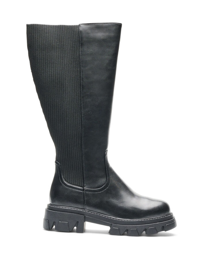 Long boot with ribbed panels, Black, Packshot image number 0