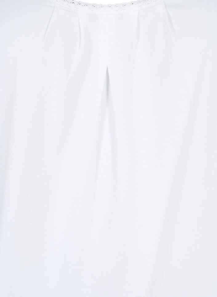Cotton top with round neck and lace trim, Bright White, Packshot image number 2