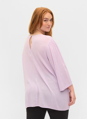 Plain-coloured blouse in 100% viscose, Orchid Bloom, Model image number 1