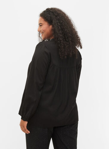 Long-sleeved top in viscose blend, Black, Model image number 1
