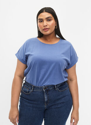 Short sleeve cotton blend T-shirt, Moonlight Blue, Model image number 0