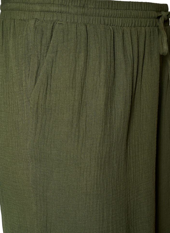 Culotte trousers in cotton muslin with high waist, Green, Packshot image number 2