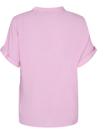 Short-sleeved viscose shirt with v-neck, Mauve Mist, Packshot image number 1