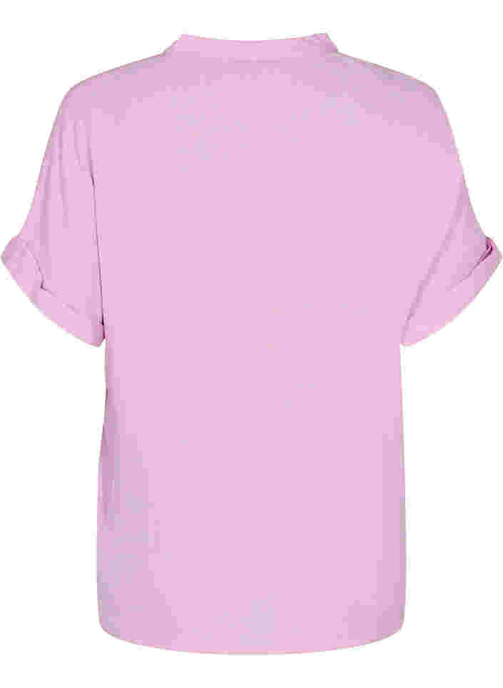 Short-sleeved viscose shirt with v-neck, Mauve Mist, Packshot image number 1