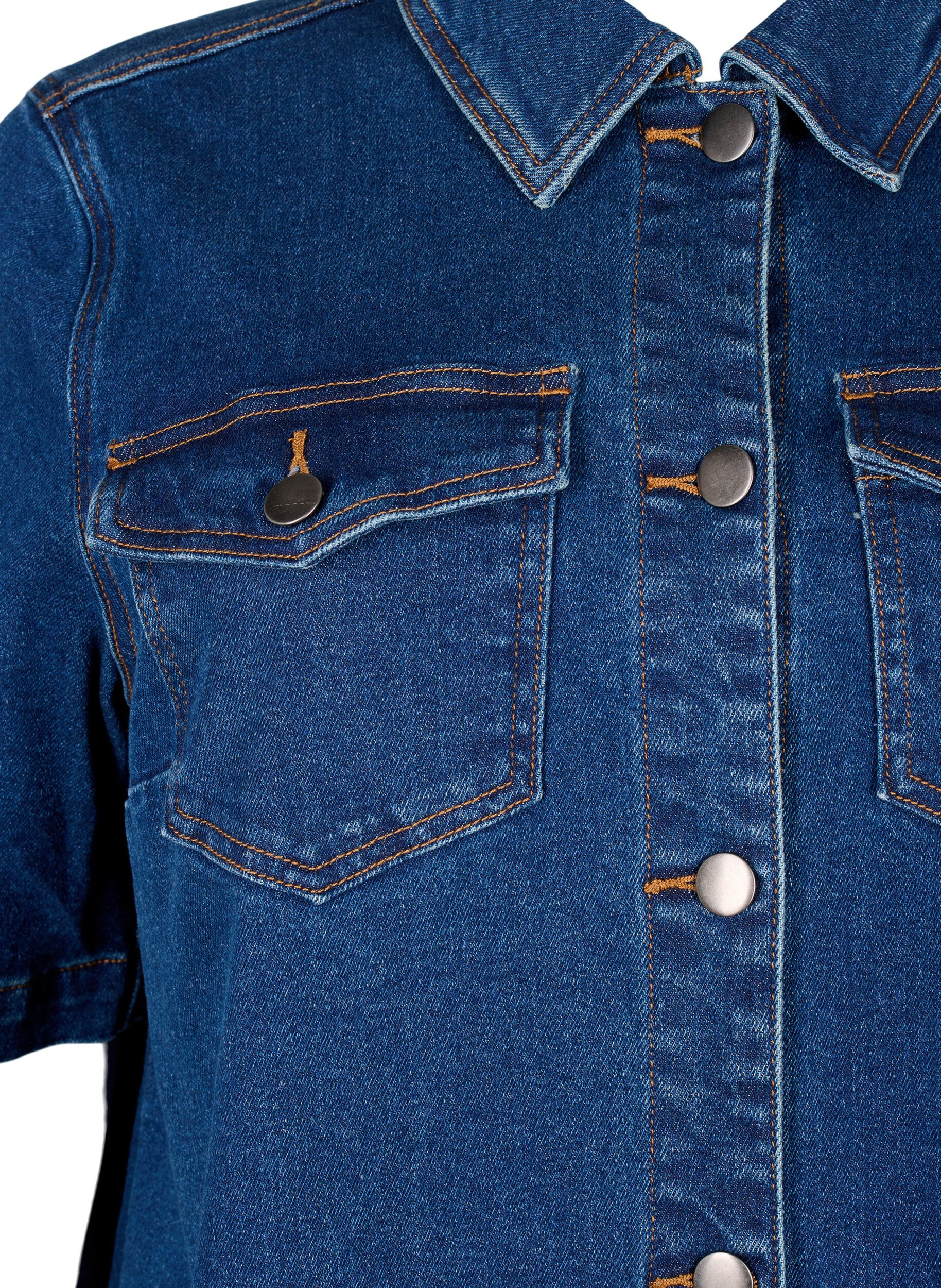 Zizzifashion Denim dress with buttons and short sleeves, Blue, Packshot image number 2