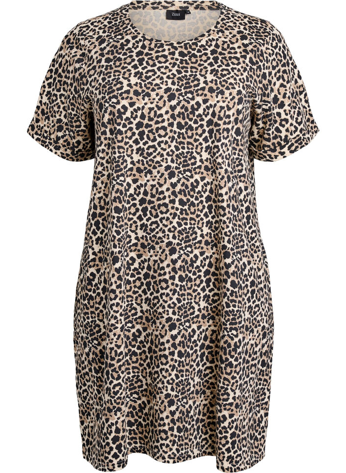 Short T-shirt dress in cotton jersey, Brown, Packshot image number 0