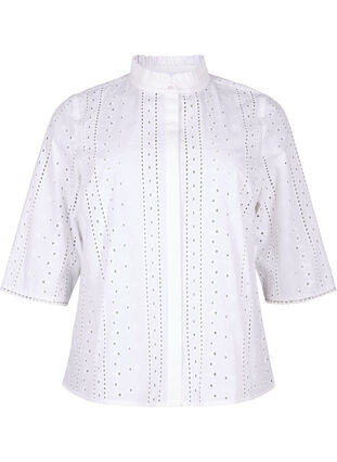 Cotton shirt with hole pattern, Bright White, Packshot image number 0