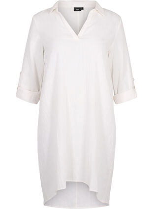 Striped dress made with cotton and linen, White, Packshot image number 0