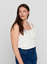 Top with a round neck in ribbed fabric, Bright White, Model
