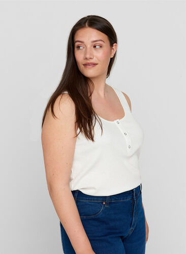 Top with a round neck in ribbed fabric, Bright White, Model image number 0