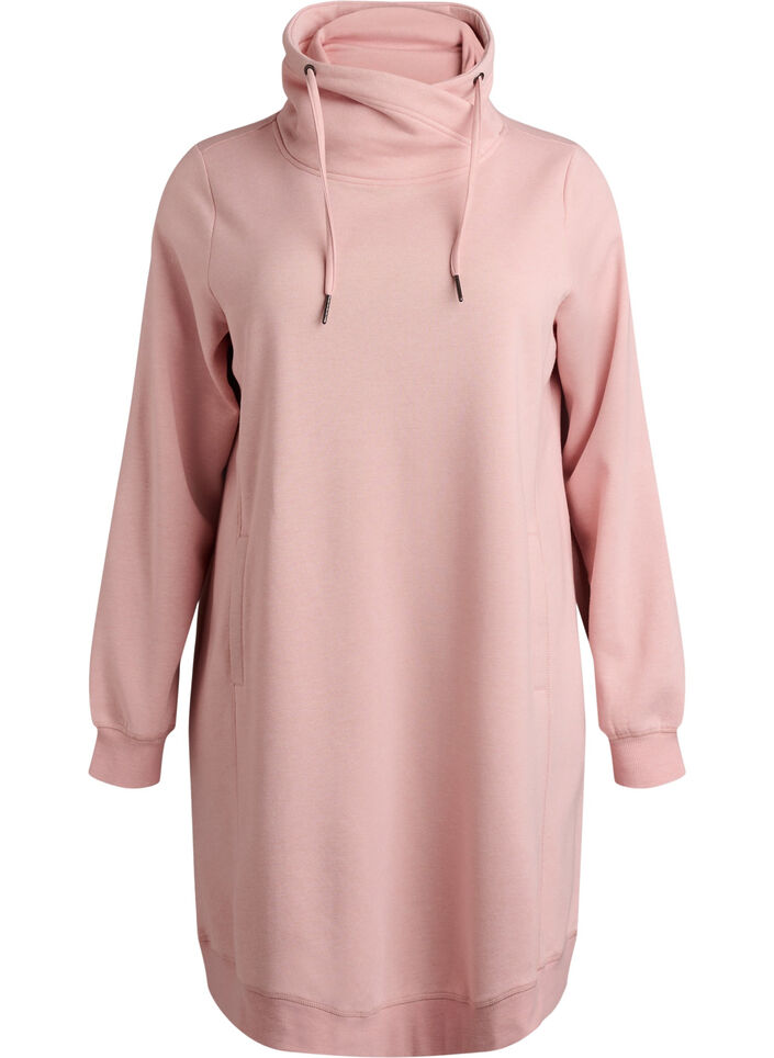 Short sweatshirt dress with high collar and pockets, Red, Packshot image number 0