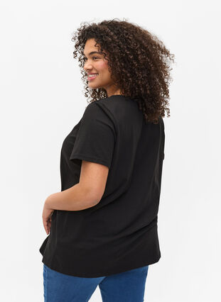 Short-sleeved t-shirt with cotton details, Black, Model image number 1