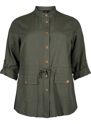 Linen blend shirt with pockets, Thyme, Packshot image number 0