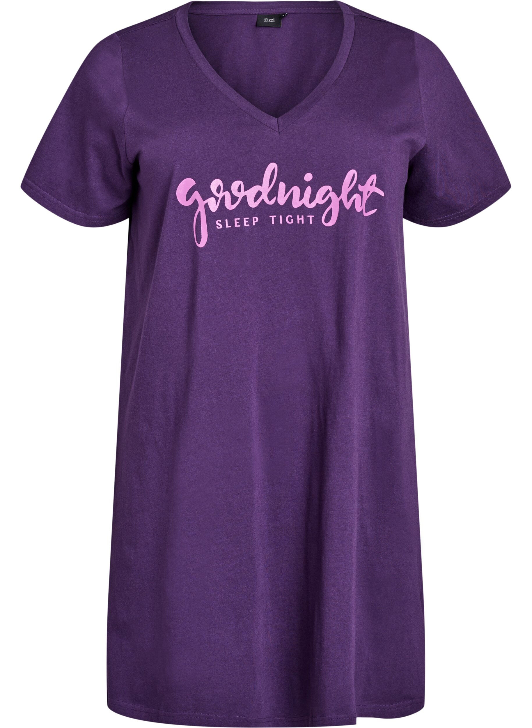 ZizzifashionOrganic cotton nightgown with v-neck, Purple, Packshot image number 0