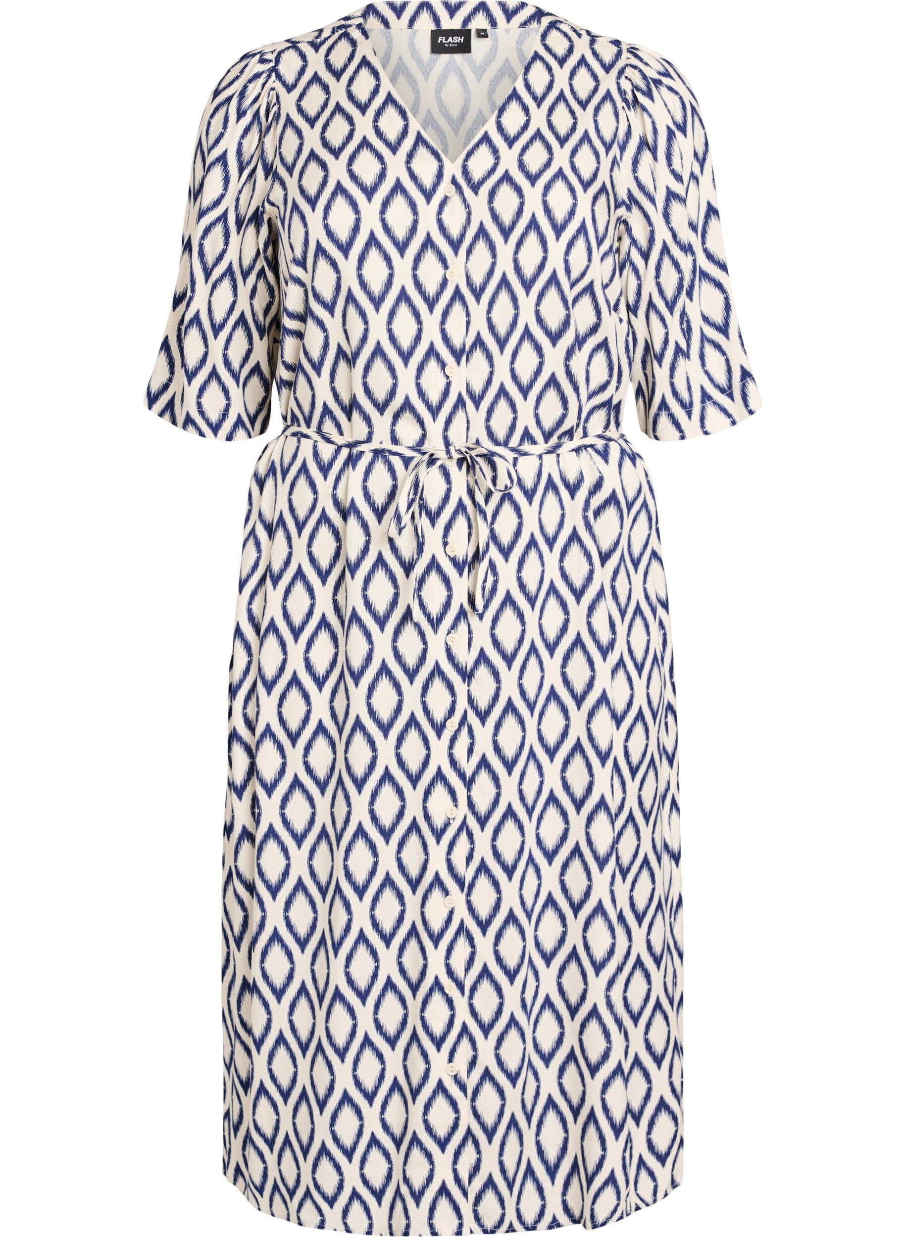 Midi dress with print and tie belt