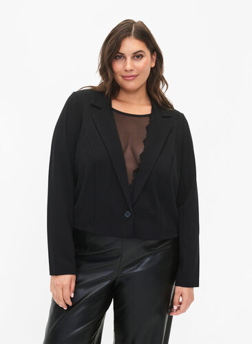 Short blazer with button, Black, Model image number 0
