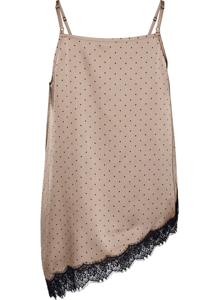 Strappy top with lace and an asymmetrical hem, Beige, Packshot image number 1