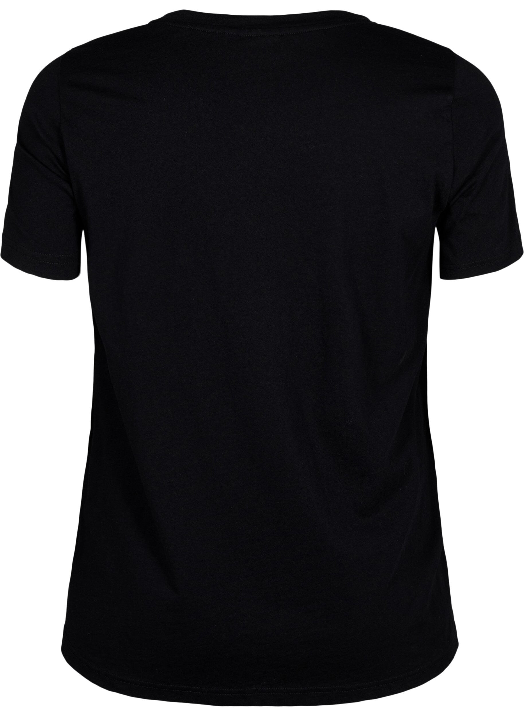 Zizzifashion T-shirt with a motif, Black w. Flower, Packshot image number 1