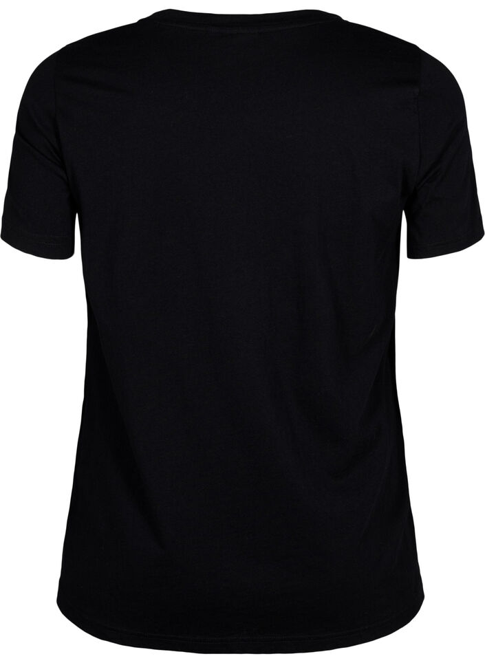 T-shirt with a motif, Black w. Flower, Packshot image number 1