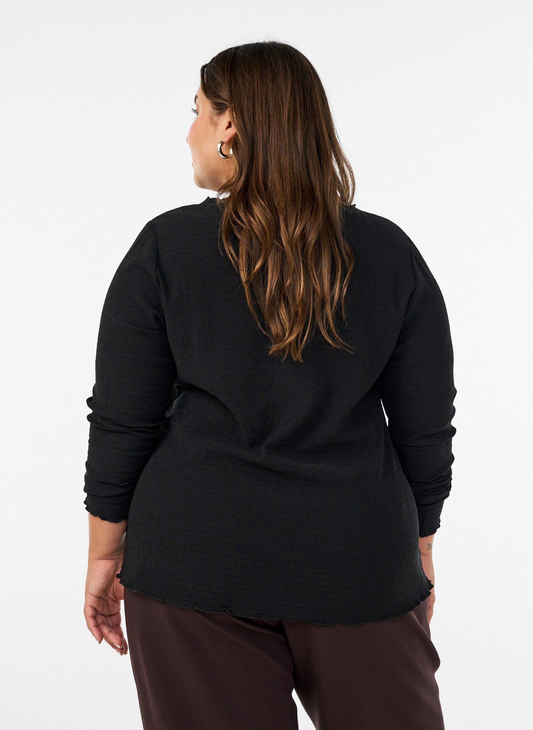 ZizzifashionTextured blouse with wavy edges, Black, Model image number 2