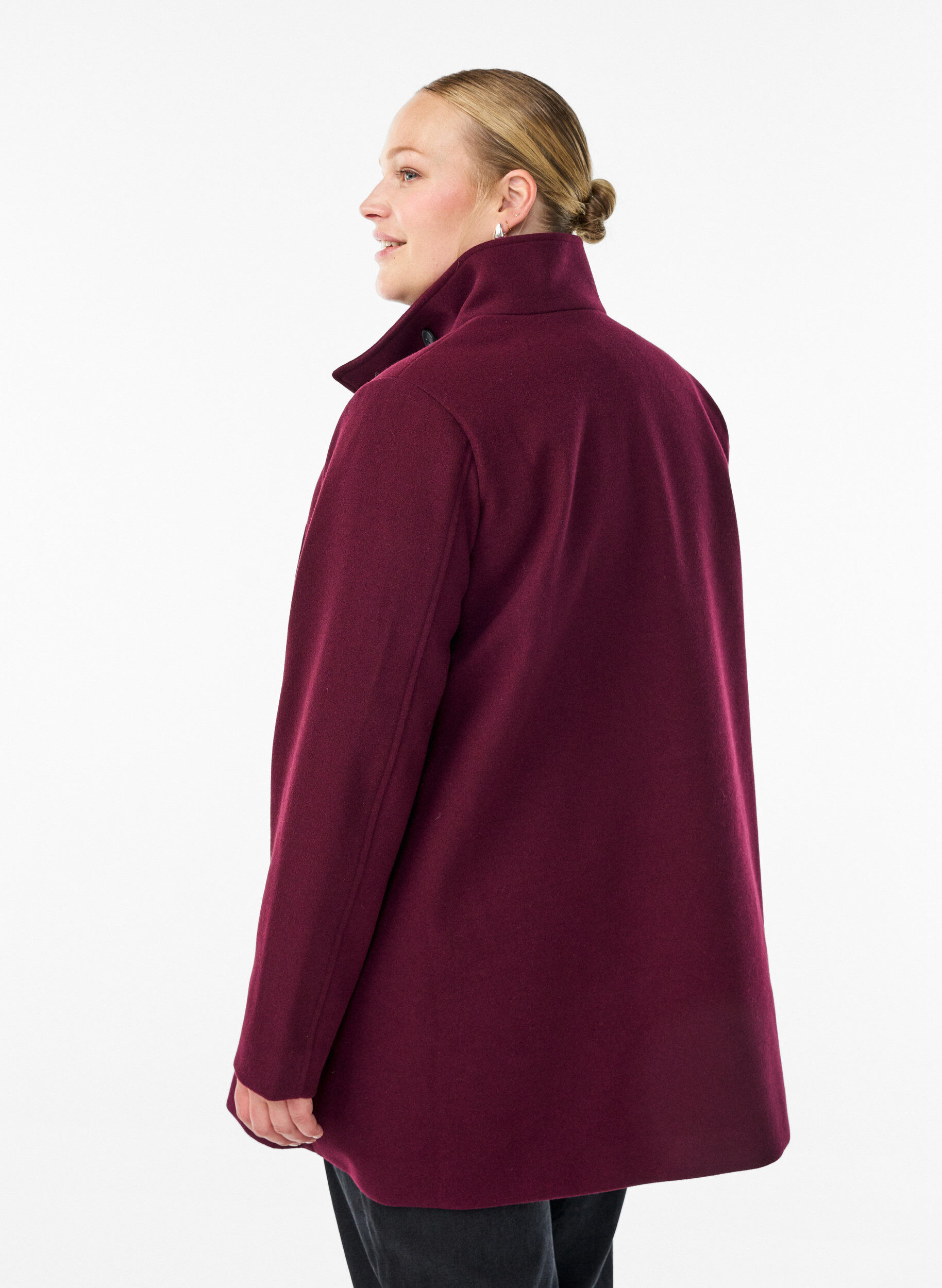 Zizzifashion Short coat with A-line shape, Dark Bordeaux, Model image number 2