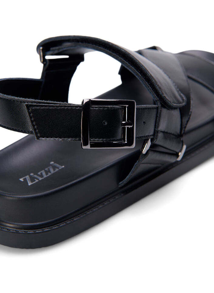 Wide fit - Leather sandal with adjustable straps, Black, Packshot image number 4