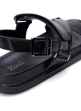 Wide fit leather sandal with adjustable straps, Black, Packshot image number 4