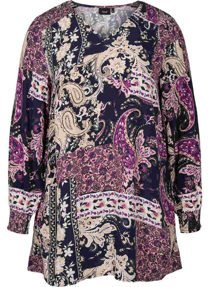 Tunic in viscose with Paisley print, Black Patchwork AOP, Packshot image number 0