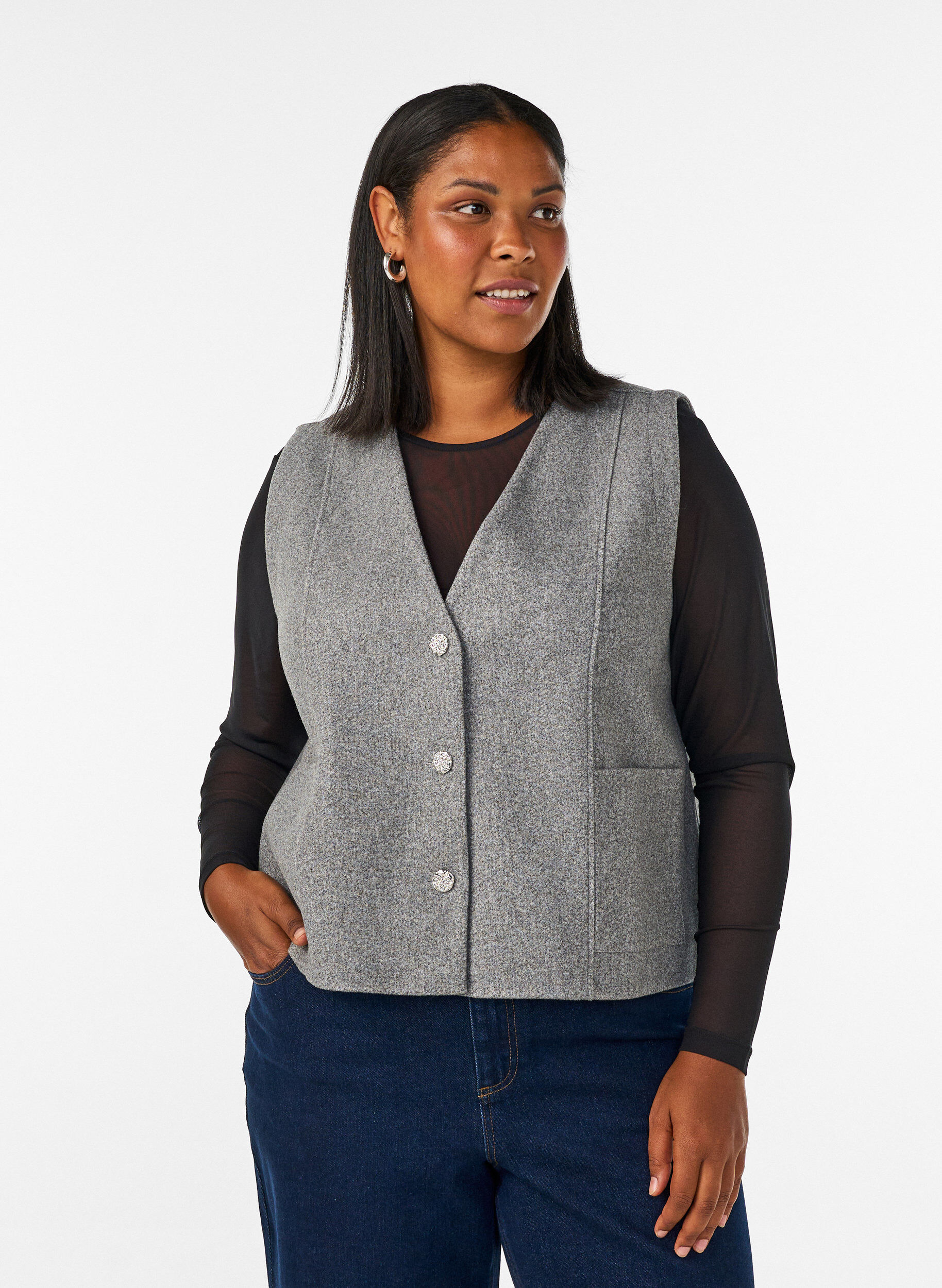 Mesh blouse with long sleeves, Black, Model
