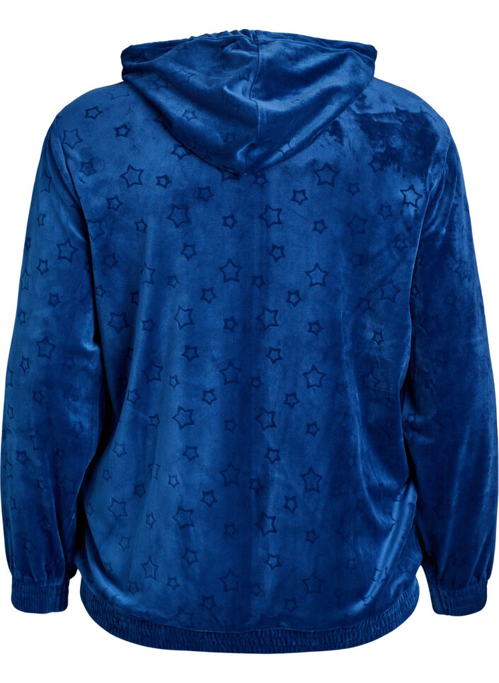 Hooded velour cardigan with pockets, Blue, Packshot image number 1
