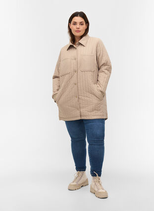 Quilted jacket with chest pockets and a collar, Silver Mink, Model image number 2