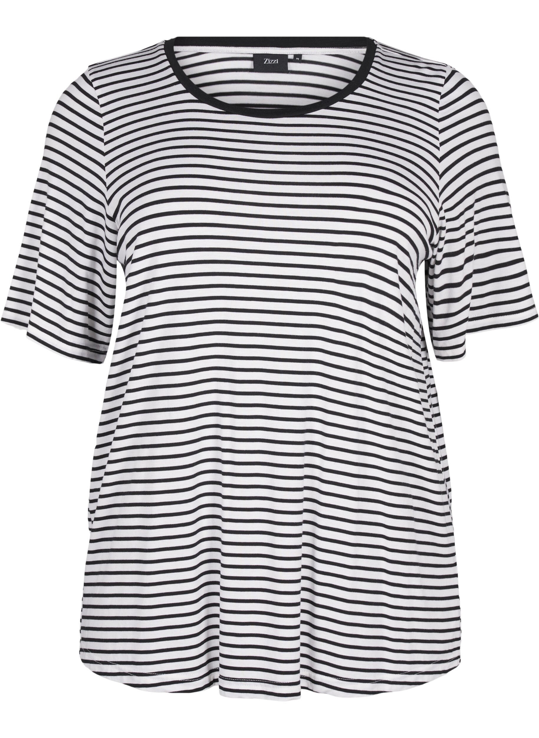 Zizzifashion Striped T-shirt in lyocell with round neck, Black, Packshot image number 0
