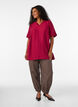 Tunic with balloon sleeves and a V-neck, Red, Model image number 1