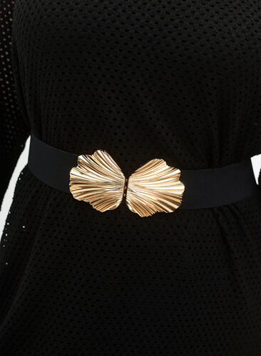 Stretchy waist belt with gold-colored buckle, Black, Model image number 1