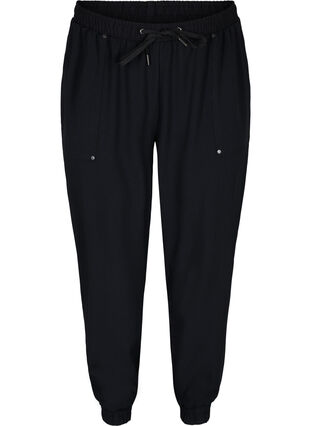 Trousers with pockets and elasticated trim, Black, Packshot image number 0